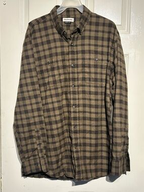 Tom Beckbe Mens XL Brown Plaid Flannel Button-Up Long Sleeve Brushed Cotton Soft